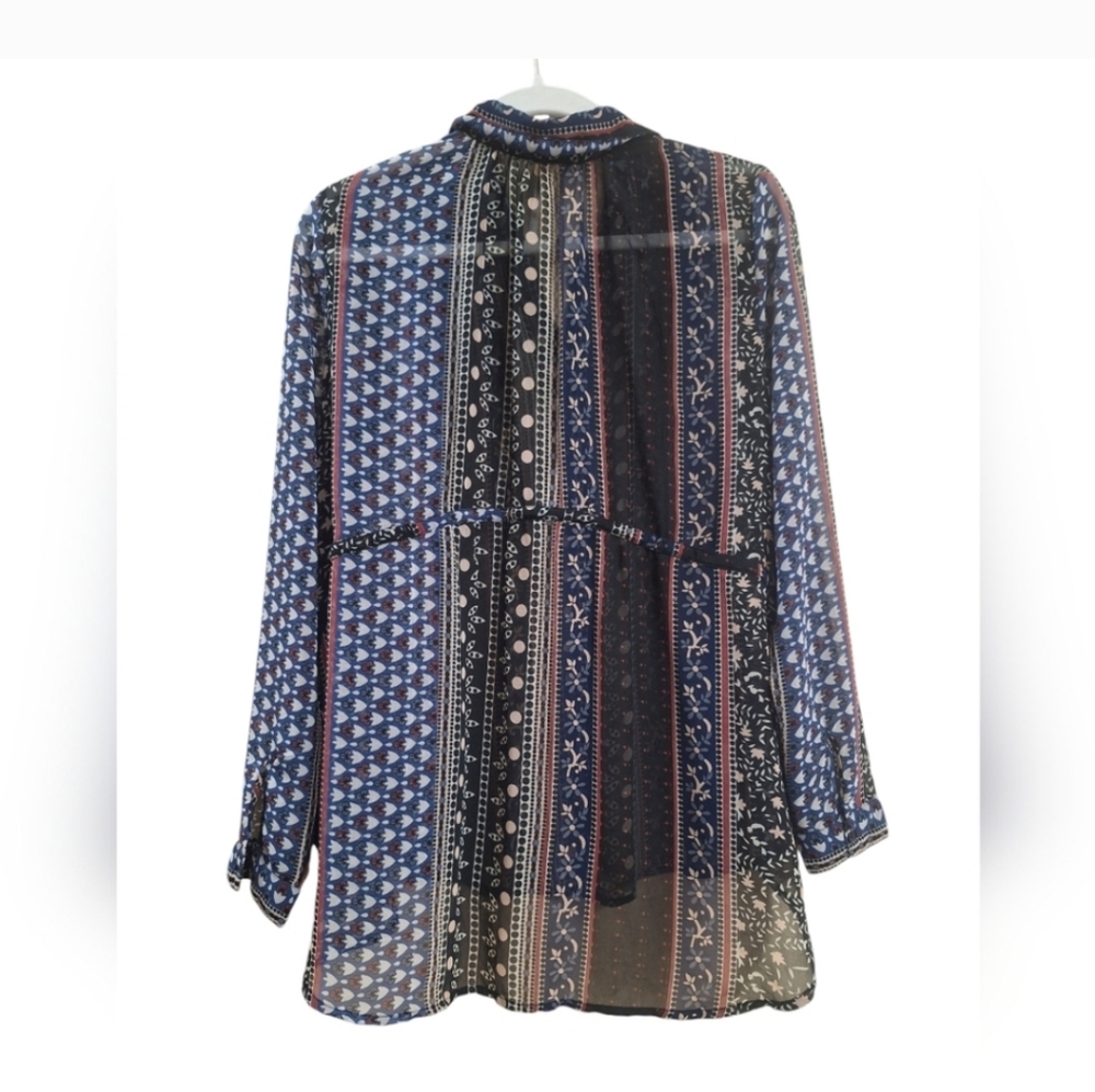 Free People Sheer Patchwork Print Button Down Blo… - image 4